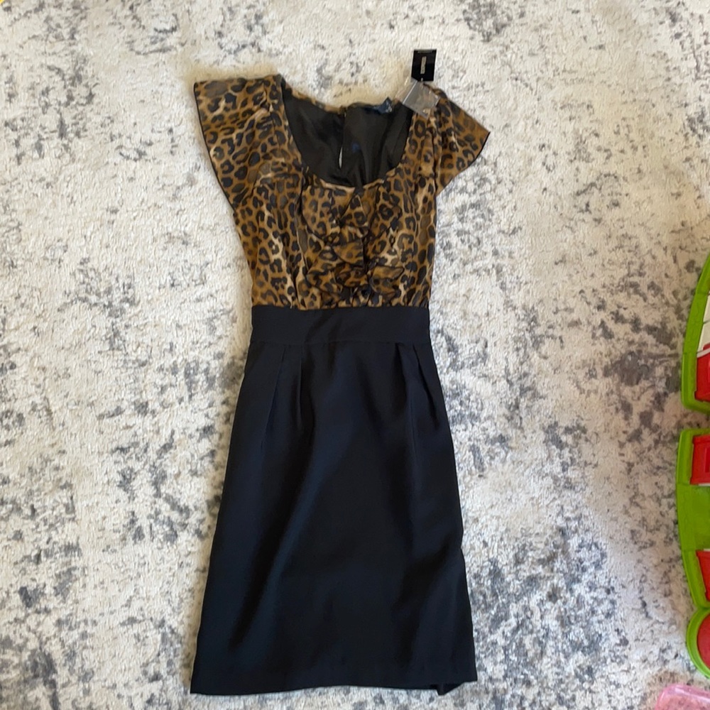 Express black and leopard print dress